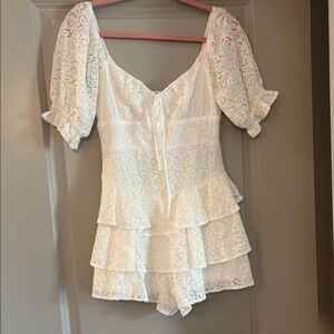 NEW Elegant White Lace Ruffle Romper